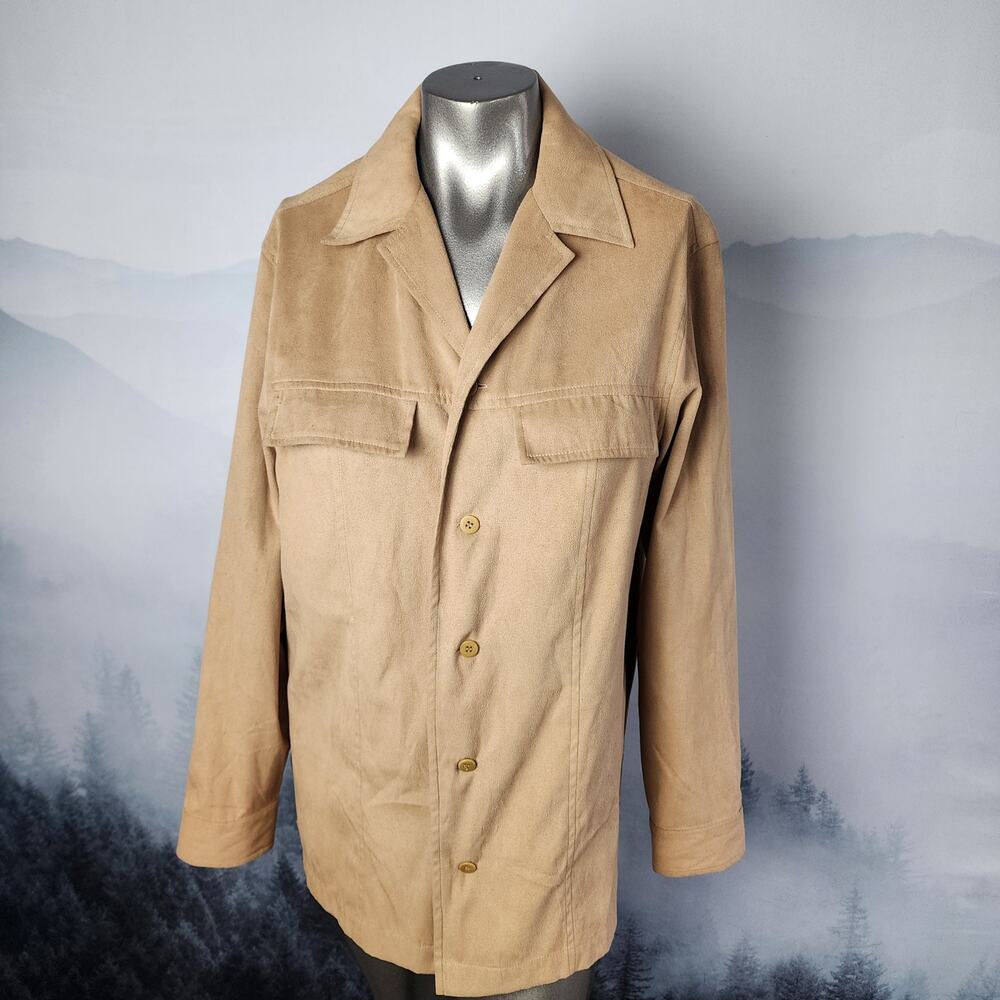 BCBGMaxazria Faux Suede Tan Button Up Shirt | Men's Small